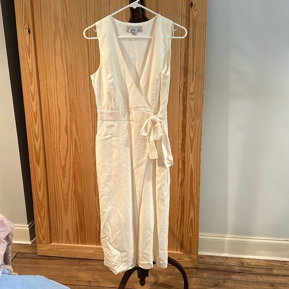 Adelyn Rae White Linen Jumpsuit